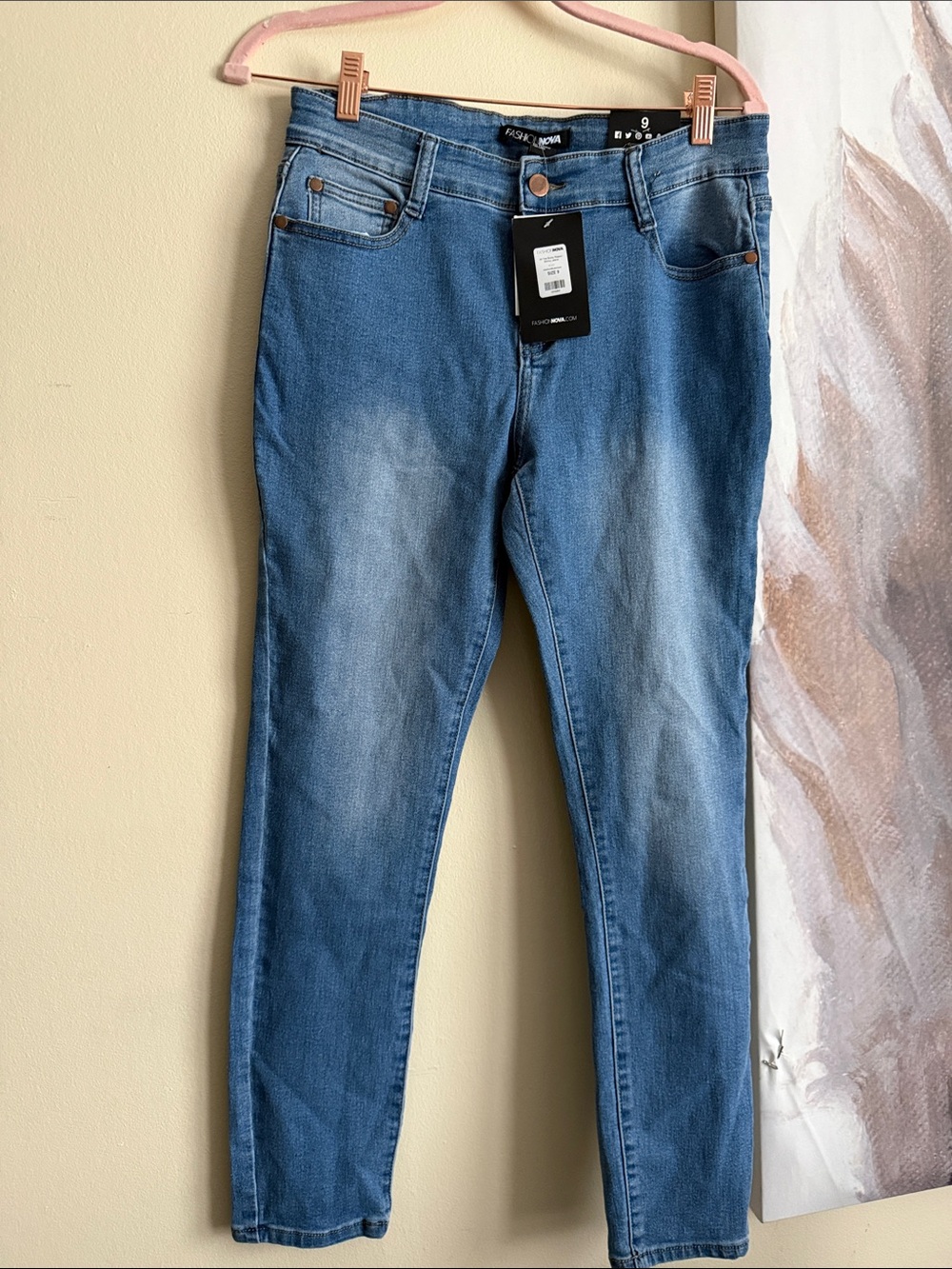 Fashion Nova Medium Blue Skinny Jeans with Light Whiskering